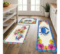 Tapetes de cocina de cangrejo tropical para piso, tapetes suaves con diseño floral colorido, acolchados, cómodos, lavables para fregaderos de cocina, lavadero, baño, 3 unidades