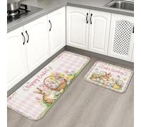 Tapetes de cocina de conejo de Pascua para piso, tapetes suaves a cuadros florales de primavera, acolchados, cómodos, lavables, antideslizantes, para fregaderos de cocina, lavandería, baño, 2 unidades