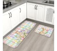 Tapetes de cocina de conejo de Pascua para piso, tapetes suaves a cuadros florales pastel, acolchados con resorte, cómodos, lavables, antideslizantes, para fregaderos de cocina, lavandería, baño, 2