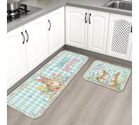 Tapetes de cocina de conejo de primavera para suelo, tapetes suaves a cuadros florales, acolchados, lavables, antideslizantes, para fregaderos de cocina, lavandería, 2 unidades
