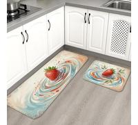 Tapetes de cocina de fresa para piso, tapetes suaves de frutas coloridas, acolchados, cómodos, lavables, antideslizantes, para fregaderos de cocina, lavandería, 2 unidades