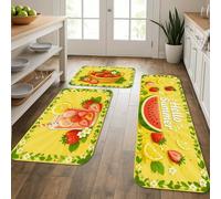 Tapetes de cocina de frutas de verano para piso, coloridos diseños de sandía y limón, acolchados, cómodos, lavables, para fregaderos de cocina, lavandería, baño, 3 piezas