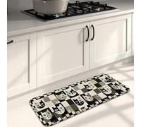 Tapetes de cocina de gato blanco y negro para piso, tapetes suaves con patrón geométrico divertido, acolchados durante todo el año, cómodos, lavables para fregaderos de cocina, lavadero, baño, 16 x 47