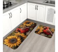 Tapetes de cocina de girasol para piso, tapetes suaves vintage cardenales, acolchados, cómodos, lavables, antideslizantes, para fregaderos de cocina, lavandería, baño, 2 unidades