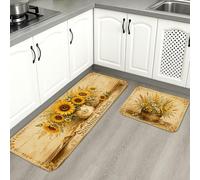 Tapetes de cocina de girasol para piso, tapetes suaves vintage rústicos de abeja y flores, acolchados con resorte, cómodos, lavables para fregaderos de cocina, lavadero, baño, 2 unidades