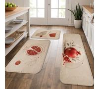 Tapetes de cocina de granada para piso, tapetes suaves con patrón de frutas vintage, acolchados, cómodos, lavables, para fregaderos de cocina, lavandería, baño, 3 unidades