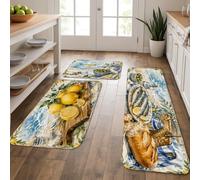 Tapetes de cocina de limón y pan para piso, tapetes suaves de estilo vintage rústico, acolchados, cómodos, lavables, para fregaderos de cocina, lavadero, baño, 3 piezas