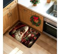 Tapetes de cocina de Navidad de Papá Noel para piso, alfombras suaves vintage, acolchadas, cómodas, lavables, antideslizantes, decoración para fregaderos de cocina, lavandería, baño, 20 x 31 pulgadas