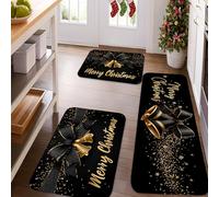 Tapetes de cocina de Navidad para piso, campanas negras y doradas, elegantes tapetes suaves, acolchados, cómodos, lavables, antideslizantes, decoración para fregaderos de cocina, lavandería, baño, 3