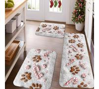 Tapetes de cocina de Navidad para piso, estampado de huellas de jengibre y bastón de caramelo, tapetes suaves, acolchados, cómodos, lavables, antideslizantes, decoración para fregaderos de cocina
