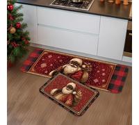 Tapetes de cocina de Papá Noel de Navidad para piso, tapetes suaves a cuadros vintage, acolchados, cómodos, lavables, antideslizantes, para fregaderos de cocina, lavandería, baño, 2 unidades