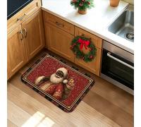 Tapetes de cocina de Papá Noel de Navidad para piso, tapetes suaves a cuadros vintage, acolchados, cómodos, lavables, antideslizantes, para fregaderos de cocina, lavandería, baño, 16 x 24 pulgadas