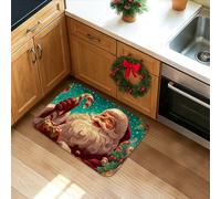 Tapetes de cocina de Papá Noel de Navidad para piso, tapetes suaves vintage para vacaciones, acolchados, cómodos, lavables, antideslizantes, para fregaderos de cocina, lavandería, baño, 16 x 24