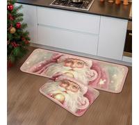 Tapetes de cocina de Papá Noel para piso, tapetes suaves de Navidad vintage, acolchados, cómodos, lavables, antideslizantes, para fregaderos de cocina, lavandería, baño, 2 unidades
