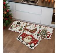 Tapetes de cocina de Papá Noel para piso, tapetes suaves vintage para vacaciones, acolchados, cómodos, lavables, antideslizantes, para fregaderos de cocina, lavadero, baño, 2 unidades