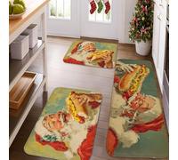 Tapetes de cocina de Papá Noel para piso, tapetes suaves vintage retro navideños, acolchados, cómodos, lavables, antideslizantes, para fregaderos de cocina, lavandería, baño, 3 unidades