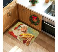 Tapetes de cocina de Papá Noel para piso, tapetes suaves vintage retro navideños, acolchados, cómodos, lavables, antideslizantes, para fregaderos de cocina, lavandería, baño, 16 x 24 pulgadas