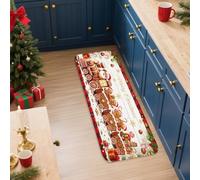 Tapetes de cocina de tren de Navidad para piso, tapetes suaves vintage rojos y blancos, acolchados, cómodos, lavables, antideslizantes, para fregaderos de cocina, lavandería, baño, 16 x 47 pulgadas