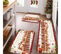 Tapetes de cocina de tren de Navidad para piso, tapetes suaves vintage rojos y blancos, acolchados, cómodos, lavables, antideslizantes, decoración para fregaderos de cocina, lavandería, baño, 3 piezas