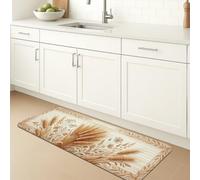 Tapetes de cocina de trigo para suelo, diseño rústico de hojas florales naturales, color beige, lavable, suave, alfombra para fregadero de cocina, lavadero, baño, pasillo, 20 x 31 pulgadas