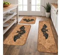 Tapetes de cocina estilo murciélago para piso, tapetes suaves góticos vintage, acolchados, cómodos, lavables, antideslizantes, para fregaderos de cocina, lavadero, baño, 3 unidades