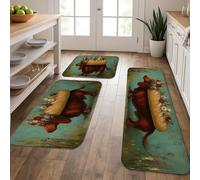 Tapetes de cocina estilo perro salchicha para piso, tapetes suaves de arte de animales vintage, acolchados, cómodos, lavables, antideslizantes, para fregaderos de cocina, lavadero, baño, 3 unidades