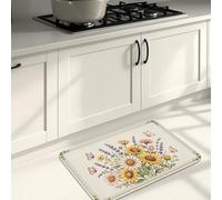 Tapetes de cocina florales para piso, diseño de girasol vibrante, tapetes suaves, acolchados con resorte, cómodos, lavables para fregaderos de cocina, lavadero, baño, 16 x 24 pulgadas