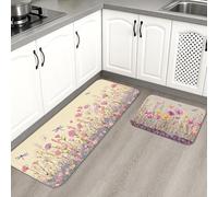 Tapetes de cocina florales para piso, tapetes suaves botánicos vintage, acolchados con resorte, cómodos, lavables, antideslizantes, para fregaderos de cocina, lavandería, baño, 2 unidades