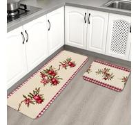Tapetes de cocina florales para piso, tapetes suaves con estampado de granada vintage, acolchados, cómodos, lavables, antideslizantes, para fregaderos de cocina, lavandería, baño, 16 x 24 pulgadas