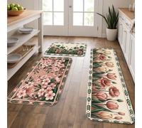Tapetes de cocina florales para piso, vintage, elegantes, suaves, acolchados, cómodos, lavables, para fregaderos de cocina, lavadero, baño, 3 unidades