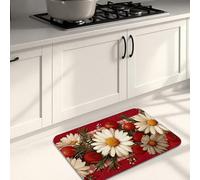 Tapetes de cocina florales para suelo, diseño de margaritas rojas y tomates, tapetes suaves, acolchados, cómodos, lavables, antideslizantes, para fregaderos de cocina, lavandería, baño, 16 x 24