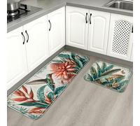 Tapetes de cocina florales tropicales para piso, tapetes suaves con patrón botánico vibrante, acolchados, cómodos, lavables, para fregaderos de cocina, lavadero, baño, 2 unidades