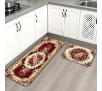 Tapetes de cocina florales vintage para piso, tapetes suaves con patrón de rosas, acolchados con resortes, cómodos, lavables, antideslizantes, para fregaderos de cocina, lavadero, baño, 2 unidades