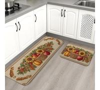 Tapetes de cocina florales vintage para suelo, diseño de cesta de frutas, tapetes suaves, acolchados, cómodos, lavables, antideslizantes, para fregaderos de cocina, lavandería, baño, 2 unidades
