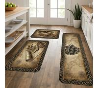 Tapetes de cocina náuticos vintage para suelo, diseño antiguo de mapa y barco, tapetes suaves, acolchados, cómodos, lavables para fregaderos de cocina, lavadero, baño, 3 piezas