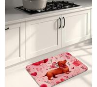 Tapetes de cocina para el día de San Valentín, diseño de perro salchicha, acolchado, cómodo, lavable, antideslizante, para fregaderos de cocina, lavandería, baño, 20 x 31 pulgadas