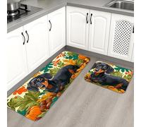 Tapetes de cocina para perros, tapetes suaves con patrón colorido de perro salchicha, acolchados, cómodos, lavables, antideslizantes, para fregaderos de cocina, lavandería, baño, 2 unidades
