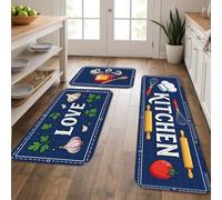 Tapetes de cocina para piso, tapetes suaves con temática de amor y cocina, alfombras decorativas lavables para fregaderos de cocina, lavandería y baño, 3 piezas