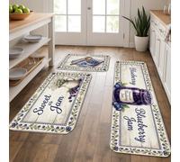 Tapetes de cocina rústicos vintage para piso, de mermelada de arándanos, tapetes suaves de casa de campo, acolchados de verano, cómodos, lavables, para fregaderos de cocina, lavadero, baño, 3 piezas