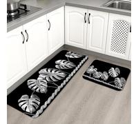 Tapetes de cocina tropicales para piso, diseño de hojas negras, acolchados, cómodos, lavables, antideslizantes, para fregaderos de cocina, lavandería, baño, 20 x 31 pulgadas