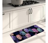 Tapetes de cocina tropicales para piso, diseño de hojas negras, modernos, suaves, acolchados, cómodos, lavables, antideslizantes, para fregaderos de cocina, lavandería, baño, 16 x 47 pulgadas