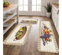 Tapetes de cocina vintage con diseño de frutas para piso, elegantes tapetes suaves, acolchados de temporada, cómodos, lavables para fregaderos de cocina, lavadero, baño, 3 piezas
