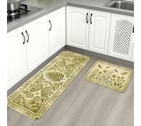 Tapetes de cocina vintage de color verde oliva para piso, tapetes suaves con estampado botánico verde, acolchados con resortes, cómodos, lavables, para fregaderos de cocina, lavadero, baño, 2 unidades