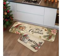 Tapetes de cocina vintage de Navidad para piso, tapetes suaves decorativos de Papá Noel, acolchados, cómodos, lavables, antideslizantes, para fregaderos de cocina, lavandería, 2 unidades