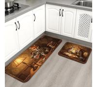 Tapetes de cocina vintage de zorro para piso, diseño de animales fantásticos, tapetes suaves, acolchados, cómodos, lavables, decoración para fregaderos de cocina, lavadero, baño, 2 unidades