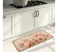 Tapetes de cocina vintage florales para piso, elegantes tapetes suaves con diseño de flores de melocotón, acolchados con resorte, cómodos, lavables, para fregaderos de cocina, lavadero, baño, 16 x 47