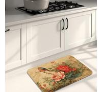 Tapetes de cocina vintage florales para suelo, diseño de flores antiguas, tapetes suaves, acolchados con resortes, cómodos, lavables, antideslizantes, para fregaderos de cocina, lavandería, baño, 20 x