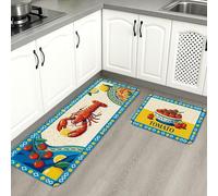 Tapetes de cocina vintage para piso, tapetes suaves de langosta de pasta amarilla, acolchados de verano, cómodos, lavables, para fregaderos de cocina, lavandería, baño, 2 unidades