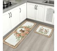 Tapetes de cocina vintage rústicos florales para suelo, diseños de girasol y pájaros, acolchados, cómodos, lavables para fregaderos de cocina, lavadero, baño, 2 unidades
