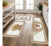 Tapetes de cocina vintage rústicos florales para suelo, diseños de girasol y pájaros, acolchados, cómodos, lavables para fregaderos de cocina, lavadero, baño, 3 unidades